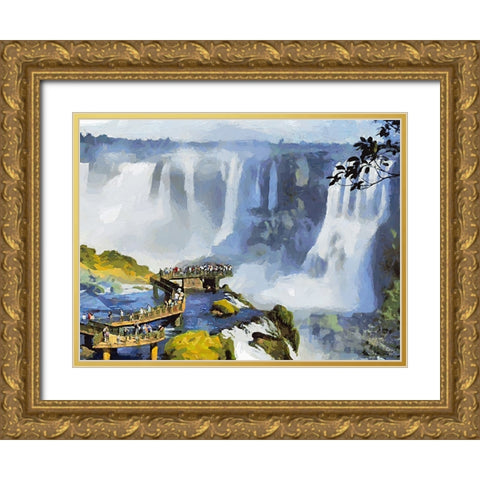 Iguazu Watterfalls VI Gold Ornate Wood Framed Art Print with Double Matting by Medeiros, Celito