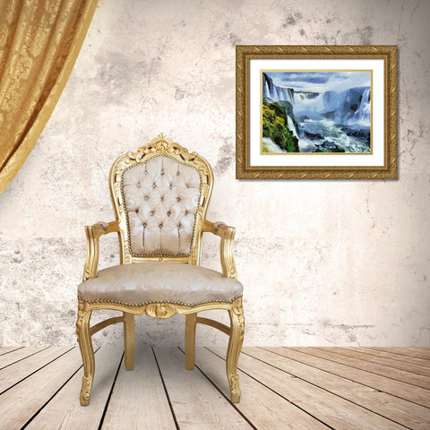 Iguazu Watterfalls VII Gold Ornate Wood Framed Art Print with Double Matting by Medeiros, Celito