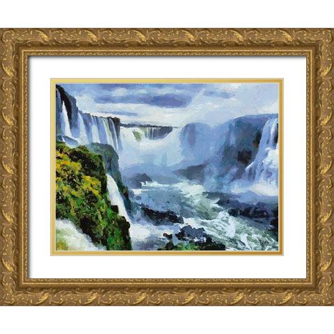Iguazu Watterfalls VII Gold Ornate Wood Framed Art Print with Double Matting by Medeiros, Celito
