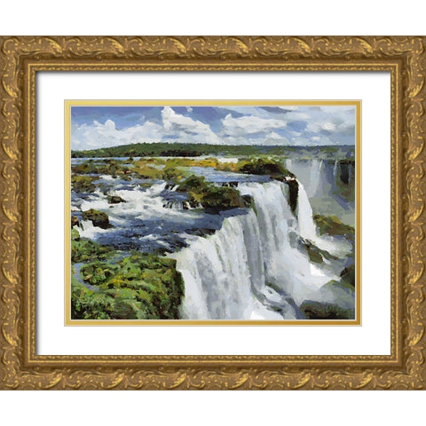 Iguazu Watterfalls VIII Gold Ornate Wood Framed Art Print with Double Matting by Medeiros, Celito