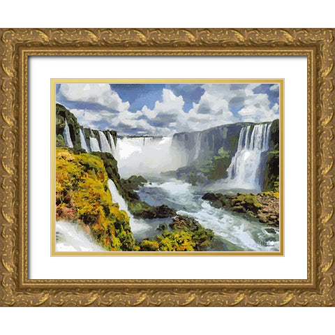 Iguazu Watterfalls X Gold Ornate Wood Framed Art Print with Double Matting by Medeiros, Celito