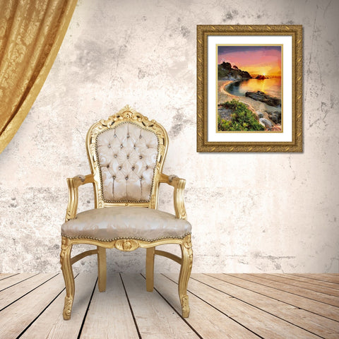 Sunset over the Beach Gold Ornate Wood Framed Art Print with Double Matting by Medeiros, Celito