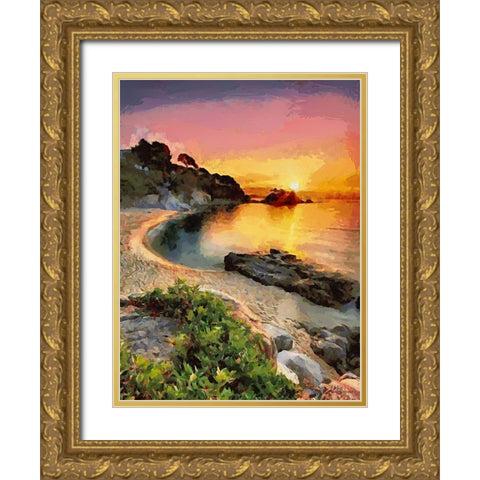 Sunset over the Beach Gold Ornate Wood Framed Art Print with Double Matting by Medeiros, Celito