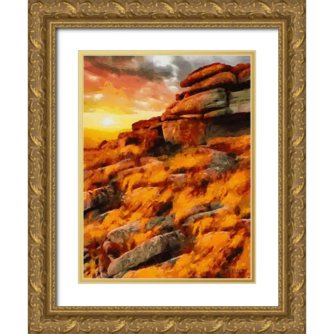 Sunset over the Rock Gold Ornate Wood Framed Art Print with Double Matting by Medeiros, Celito