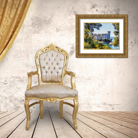 Castel Sirmione in Italy Gold Ornate Wood Framed Art Print with Double Matting by Medeiros, Celito