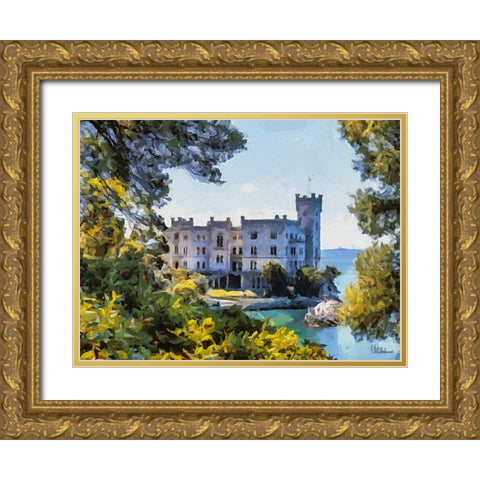 Castel Sirmione in Italy Gold Ornate Wood Framed Art Print with Double Matting by Medeiros, Celito