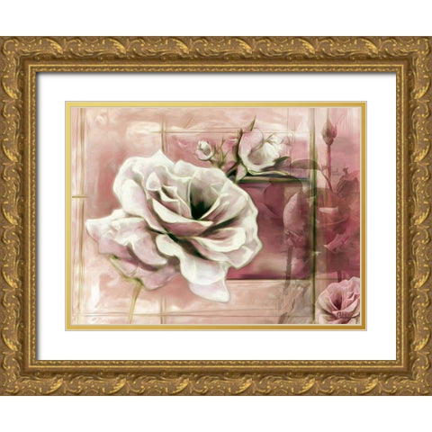 Rose with Pink Background Gold Ornate Wood Framed Art Print with Double Matting by Medeiros, Celito