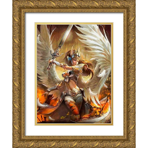 An Angel with sward Gold Ornate Wood Framed Art Print with Double Matting by Medeiros, Celito