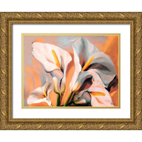 White Flowers Gold Ornate Wood Framed Art Print with Double Matting by Medeiros, Celito