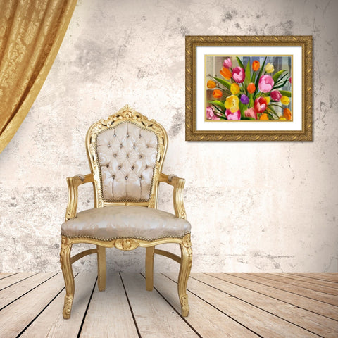 Bouquet of Tulips Gold Ornate Wood Framed Art Print with Double Matting by Medeiros, Celito