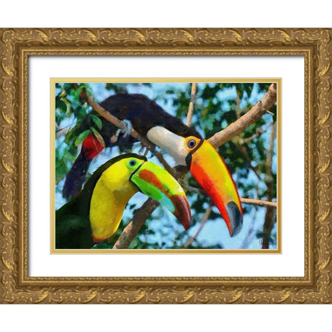 Two Tucans Gold Ornate Wood Framed Art Print with Double Matting by Medeiros, Celito