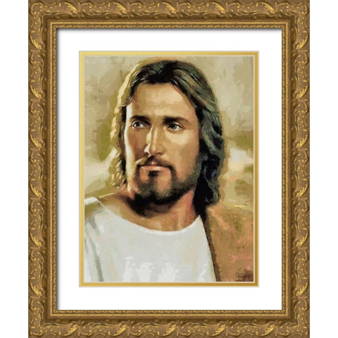 Jesus Gold Ornate Wood Framed Art Print with Double Matting by Medeiros, Celito