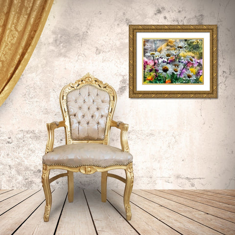 Daisies in the Wind Gold Ornate Wood Framed Art Print with Double Matting by Medeiros, Celito