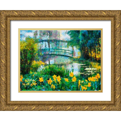 Bridge over the Lake Gold Ornate Wood Framed Art Print with Double Matting by Medeiros, Celito