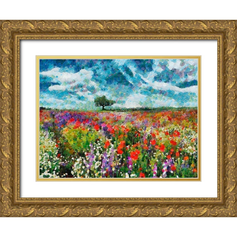 Colorfull Meadow Gold Ornate Wood Framed Art Print with Double Matting by Medeiros, Celito