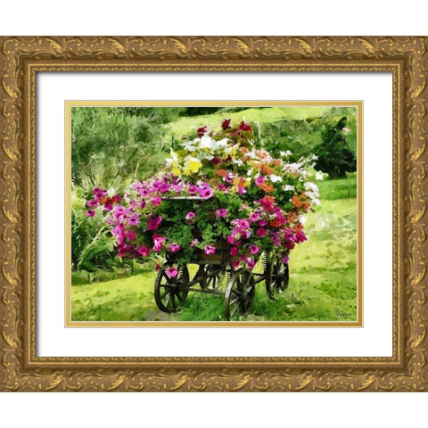 Carriage with Flowers Gold Ornate Wood Framed Art Print with Double Matting by Medeiros, Celito