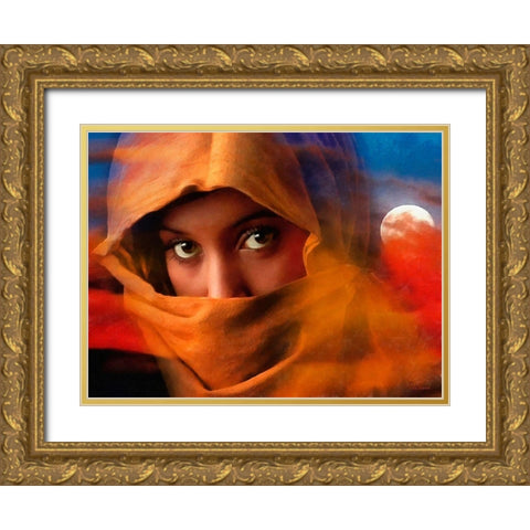 Muslim Girls Eyes Gold Ornate Wood Framed Art Print with Double Matting by Medeiros, Celito