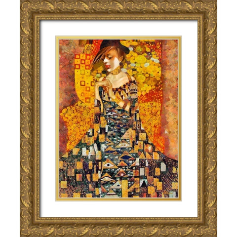 Klimt Inspiration Gold Ornate Wood Framed Art Print with Double Matting by Medeiros, Celito