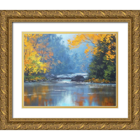 Autumn River Gold Ornate Wood Framed Art Print with Double Matting by Gercken, Graham