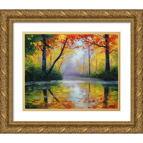 Golden River Gold Ornate Wood Framed Art Print with Double Matting by Gercken, Graham