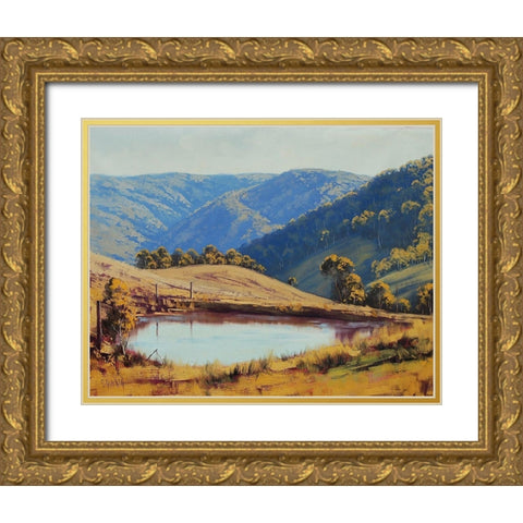 Farm Dam Hampton Gold Ornate Wood Framed Art Print with Double Matting by Gercken, Graham