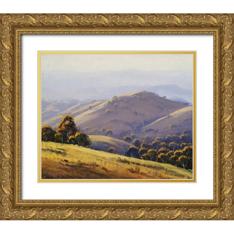 Megalong Valley Hill Scape Gold Ornate Wood Framed Art Print with Double Matting by Gercken, Graham