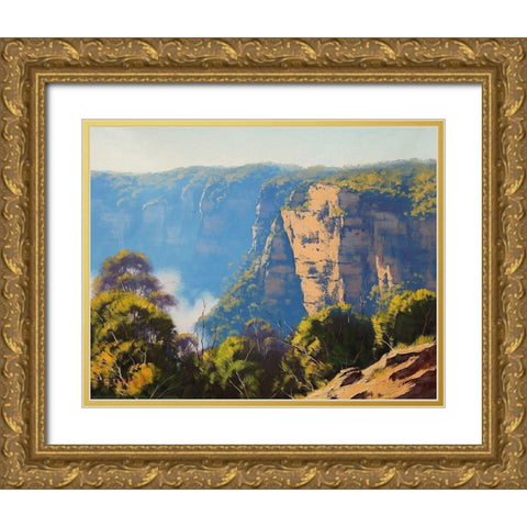 Katomba Clifs Australia Gold Ornate Wood Framed Art Print with Double Matting by Gercken, Graham