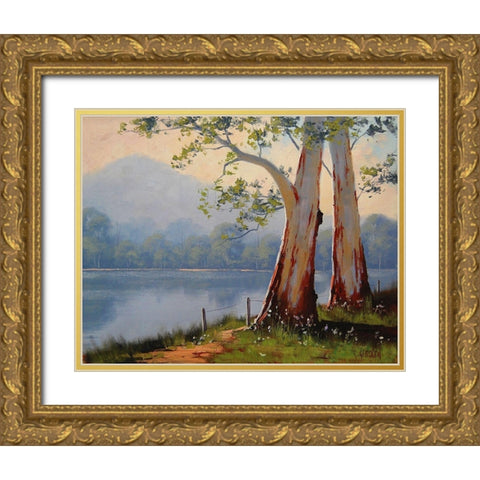 Lake Trees Gold Ornate Wood Framed Art Print with Double Matting by Gercken, Graham
