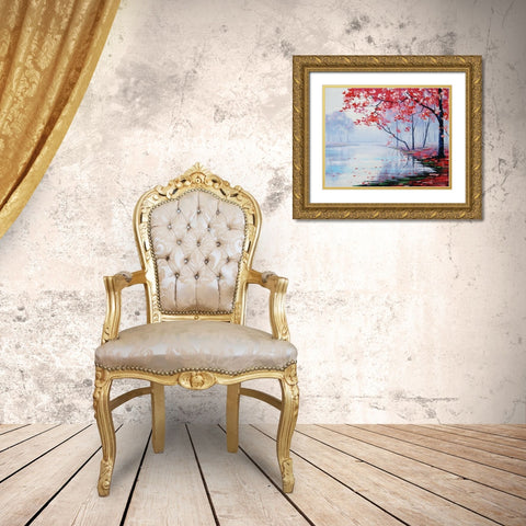 Lake Side Trees Gold Ornate Wood Framed Art Print with Double Matting by Gercken, Graham