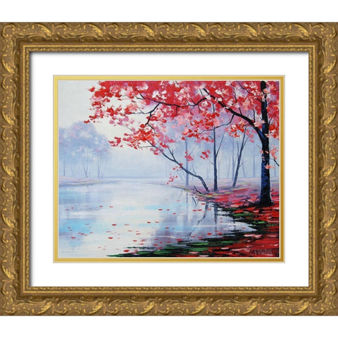 Lake Side Trees Gold Ornate Wood Framed Art Print with Double Matting by Gercken, Graham