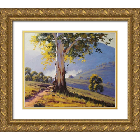 Hilly Australian Landscape Gold Ornate Wood Framed Art Print with Double Matting by Gercken, Graham