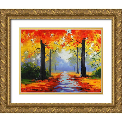 Vivid Autumn Colours Gold Ornate Wood Framed Art Print with Double Matting by Gercken, Graham