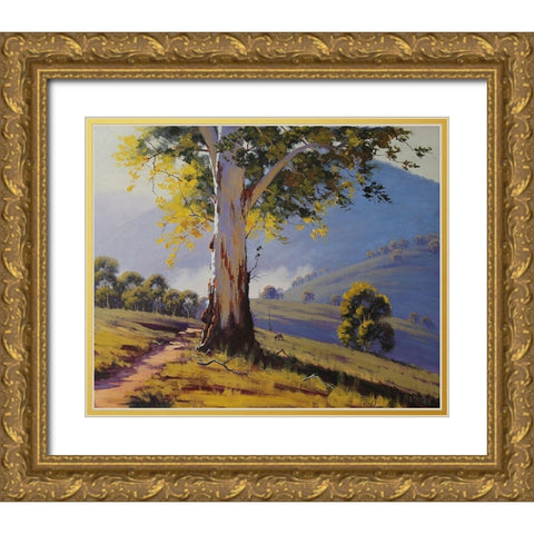 Tumut Hills Gum Tree Gold Ornate Wood Framed Art Print with Double Matting by Gercken, Graham