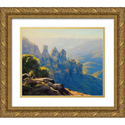 Three Sister Australia Gold Ornate Wood Framed Art Print with Double Matting by Gercken, Graham