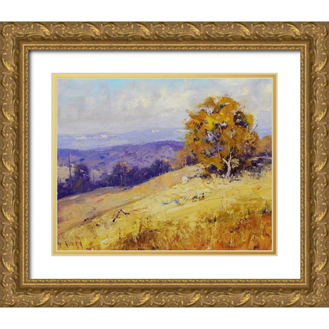 Sheep Grazing Australia Gold Ornate Wood Framed Art Print with Double Matting by Gercken, Graham