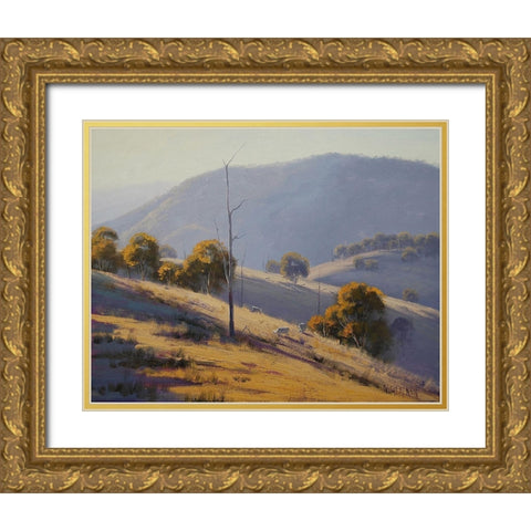 Sheep Grazing Gold Ornate Wood Framed Art Print with Double Matting by Gercken, Graham