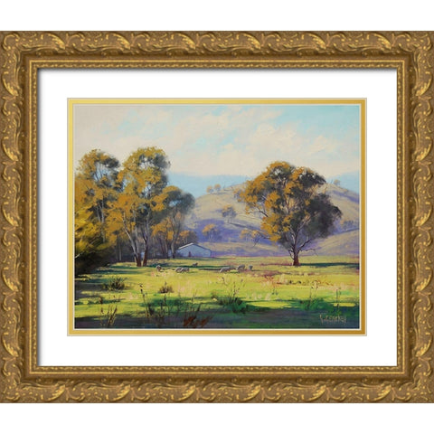 Sheep Farm Gold Ornate Wood Framed Art Print with Double Matting by Gercken, Graham