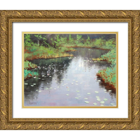 MÃ­sty Lilly Pond Gold Ornate Wood Framed Art Print with Double Matting by Gercken, Graham