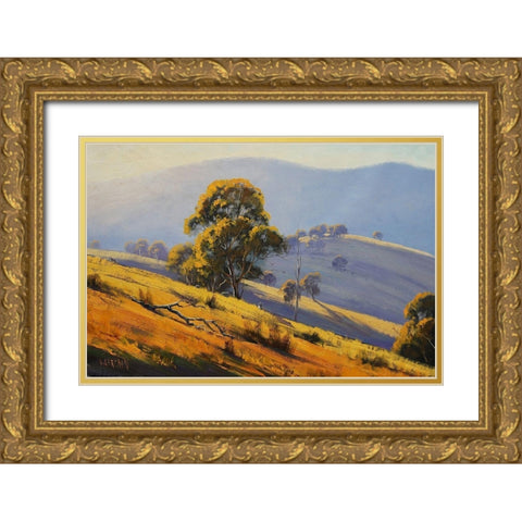 Megalong Morning Light Australia Gold Ornate Wood Framed Art Print with Double Matting by Gercken, Graham