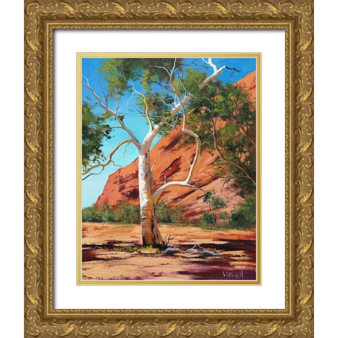 Outback Gum Tree Gold Ornate Wood Framed Art Print with Double Matting by Gercken, Graham