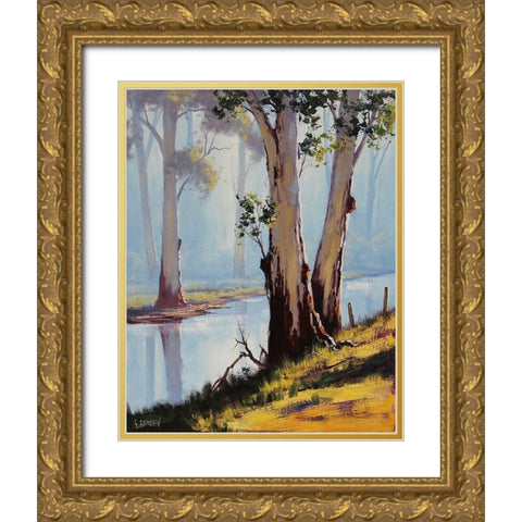 River Gum Trees Gold Ornate Wood Framed Art Print with Double Matting by Gercken, Graham