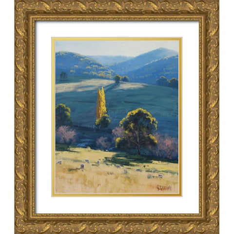 Tarama Sheep Farm Australia Gold Ornate Wood Framed Art Print with Double Matting by Gercken, Graham