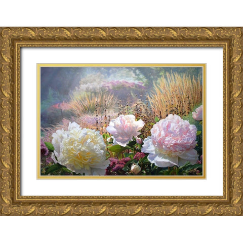 Three Peonies Gold Ornate Wood Framed Art Print with Double Matting by Kopania, Zbigniew
