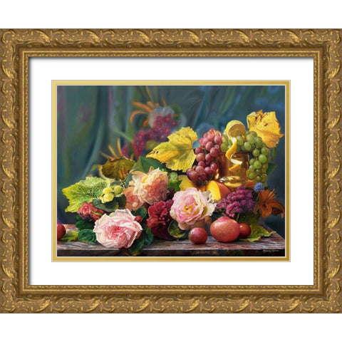 Roses and Grapes Gold Ornate Wood Framed Art Print with Double Matting by Kopania, Zbigniew