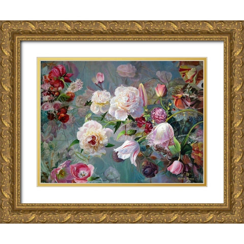 Floral Composition Gold Ornate Wood Framed Art Print with Double Matting by Kopania, Zbigniew