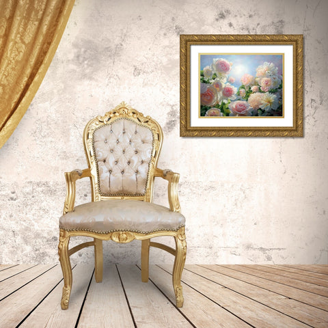 Meeting of Roses and Peonies Gold Ornate Wood Framed Art Print with Double Matting by Kopania, Zbigniew