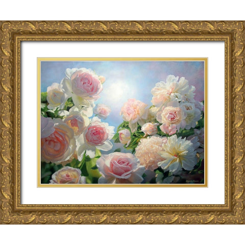 Meeting of Roses and Peonies Gold Ornate Wood Framed Art Print with Double Matting by Kopania, Zbigniew
