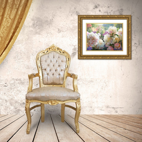 Peonies in the Morning Gold Ornate Wood Framed Art Print with Double Matting by Kopania, Zbigniew