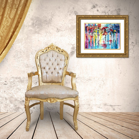 Rain and the Ciry at Fall Gold Ornate Wood Framed Art Print with Double Matting by Kovacs, Anna Brigite