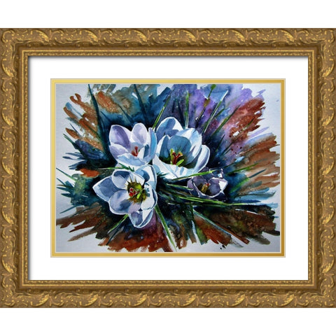 White Crocus Gold Ornate Wood Framed Art Print with Double Matting by Kovacs, Anna Brigite